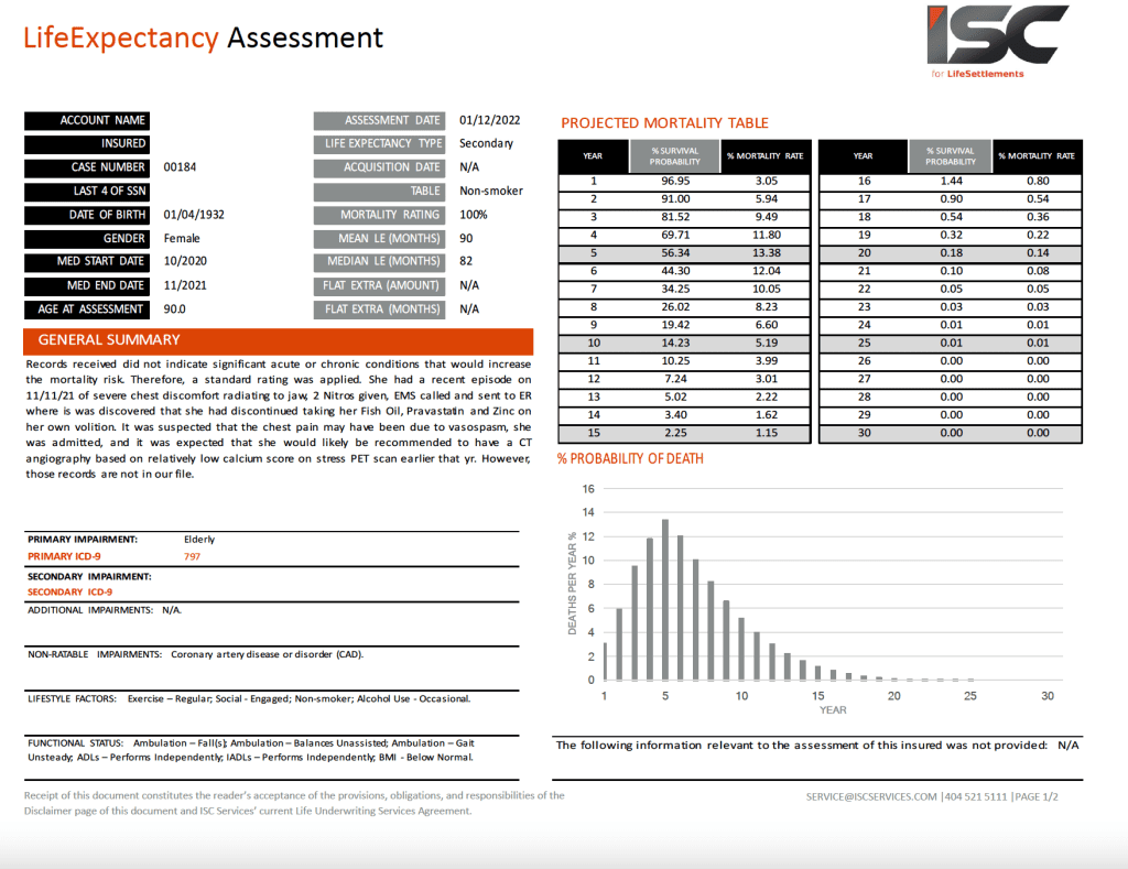A sample life expectancy assessment